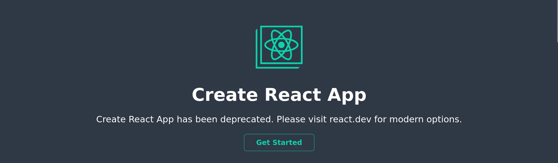 A screenshot showing that CRA (Create React App) is deprecated.